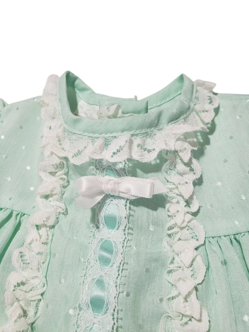 Vintage Mint Green White Lace Fancy Pageant Circle Baby Dress Frilly CottageCore